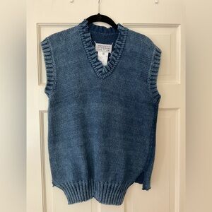 Maison Margiela Blue Distressed Cotton Knit Sweater Vest S